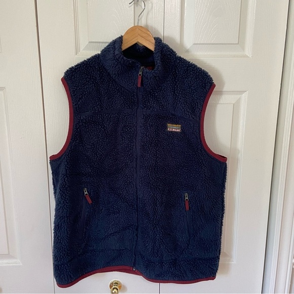 L.L.Bean Men’s Mountain Pile Fleece Sherpa Vest Navy Blue Size XL - Picture 2 of 7